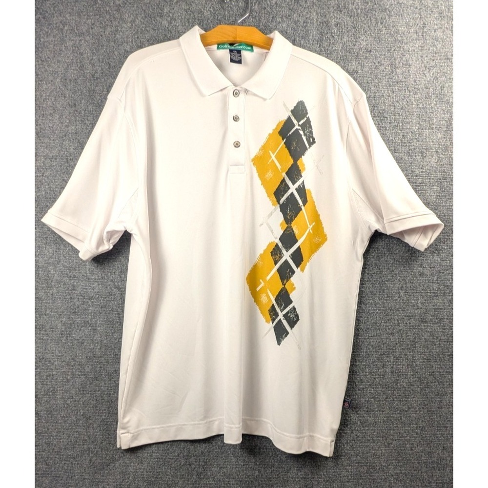 GolfKnicker Performance Golf Polo Shirt Men's 2XL White Argyle Print